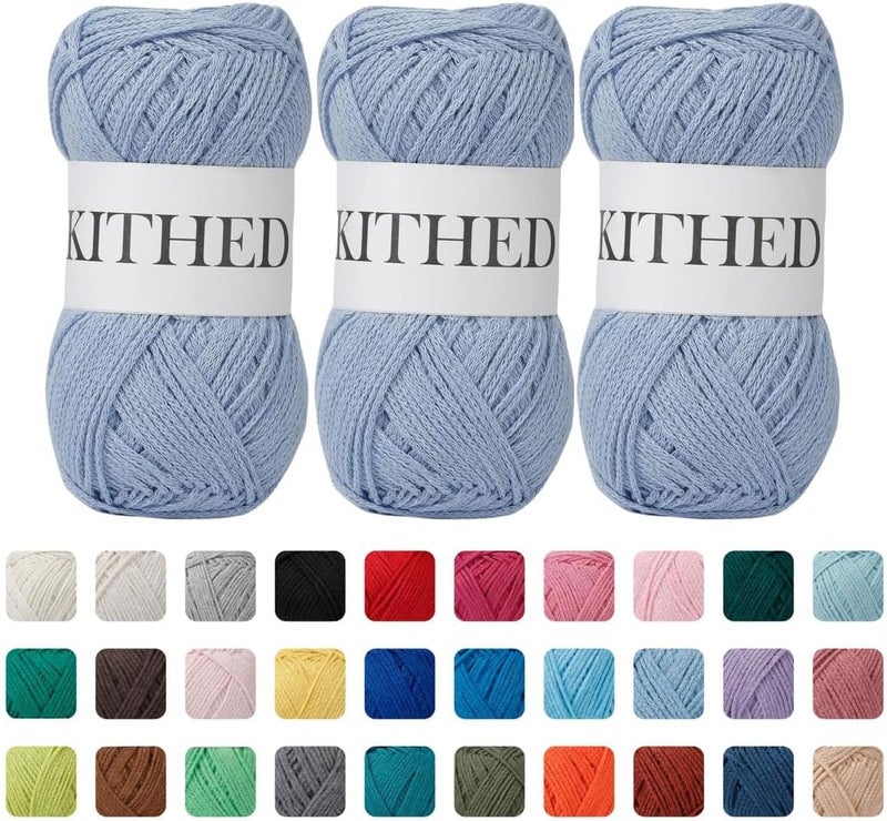 KITHED Cotton Yarn，10.5oz，526yard，3 Pack ，Soft Yarn for Crocheting and Knitting (28 Light Blue) - Image 1